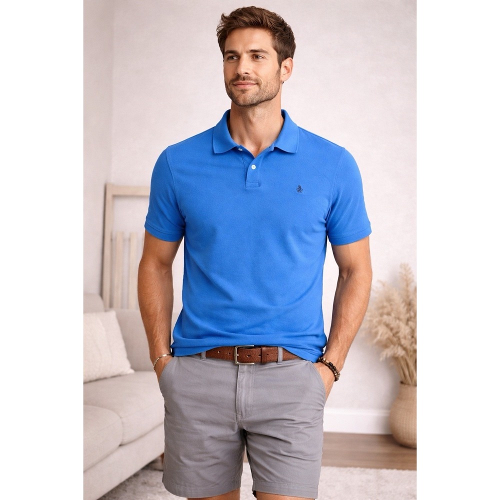 Original Penguin Polo Shirt Men's L Blue Classic Fit Cotton Golf Preppy Style